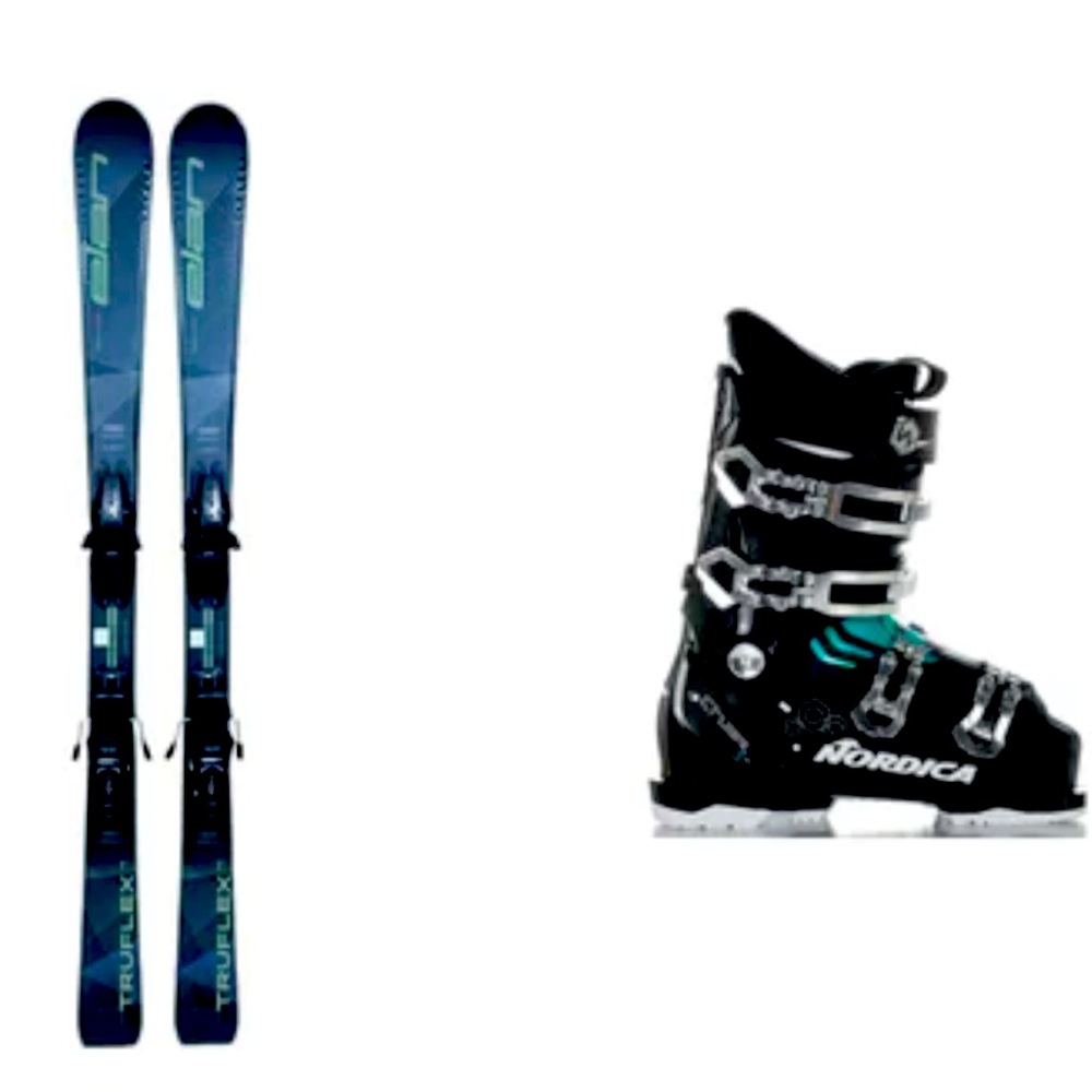 Ski comes with ski polls which is 48 inch shoes size 10 or 27.5 the skis 152cn